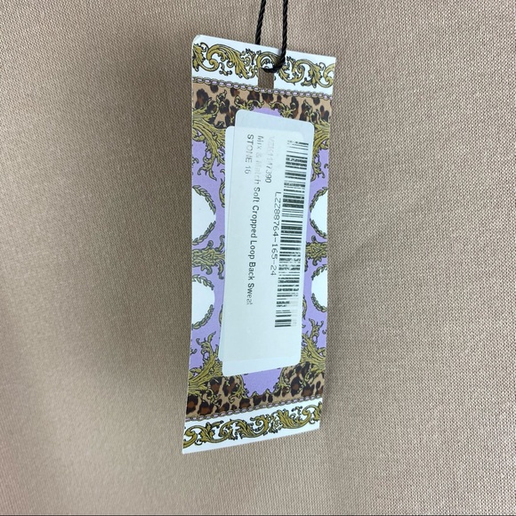 NWT BOOHOO Tan Nude Raw Hem Cropped Crewneck Sweatshirt - Picture 4 of 6